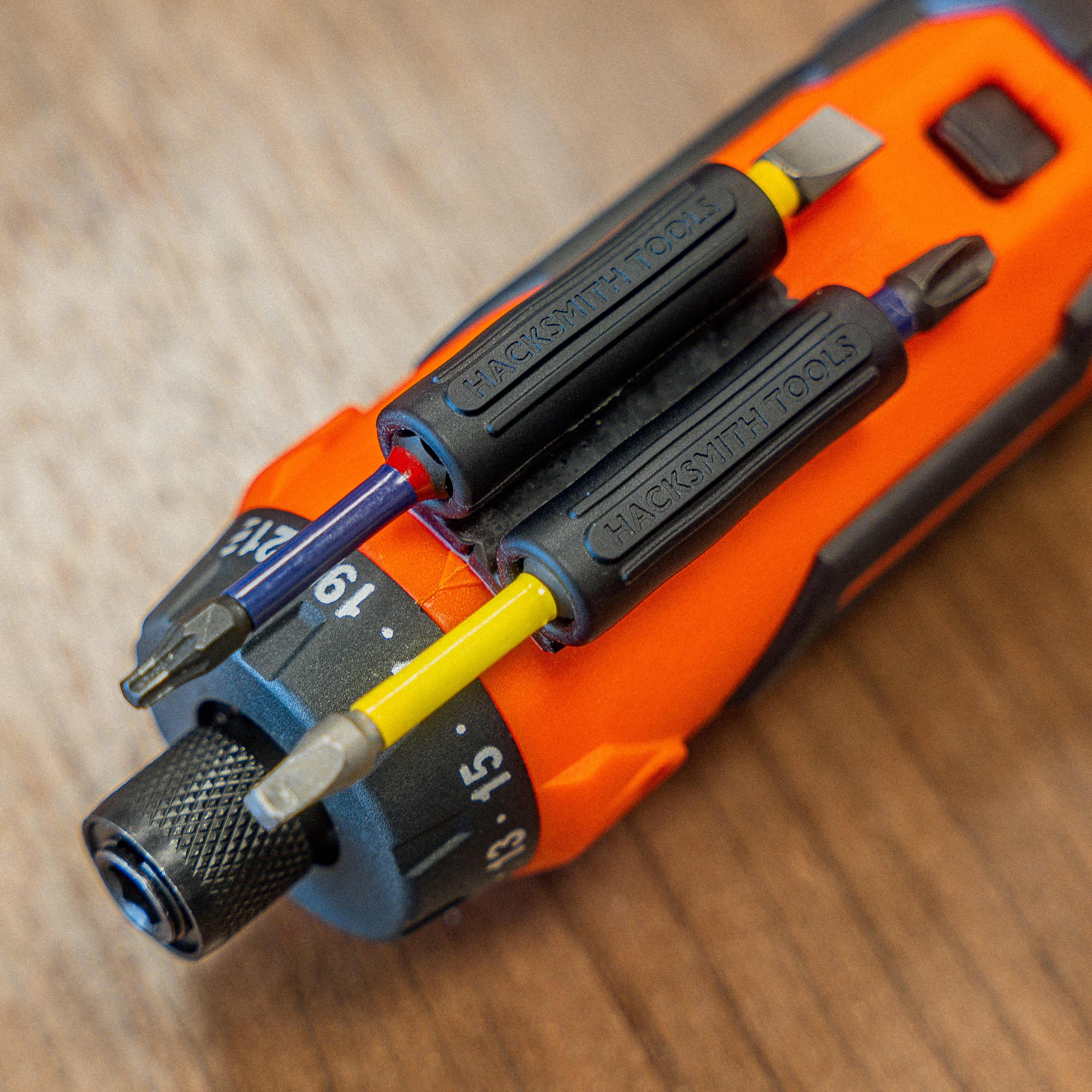 Hacksmith Tools drill bit-holder bandolier with 10 slots for organizing and carrying drill bits, made of durable material.