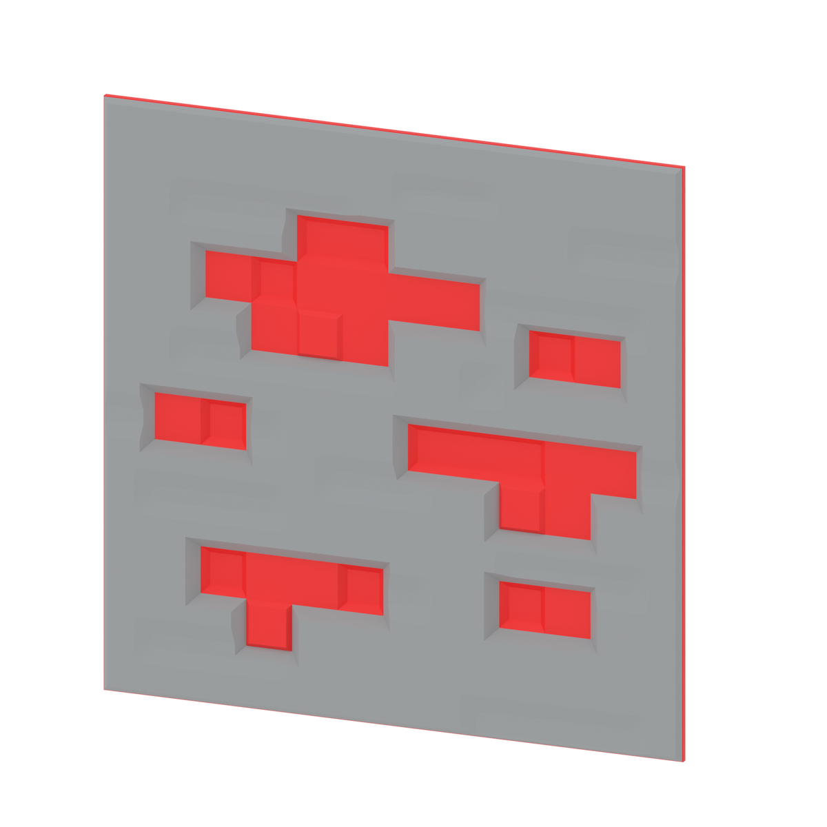 Red crystal ore hack blocks from Hacksmith Industries 3D printable building set, featuring vibrant red crystal textures.