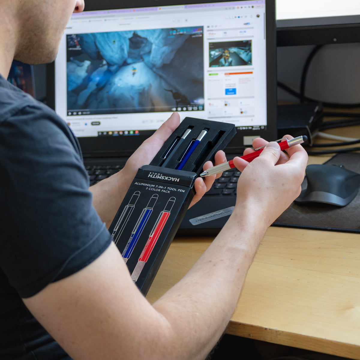 Aluminium 7-in-1 Tool Pen by Hacksmith Tools with multiple integrated functions, compact design, and ergonomic grip.