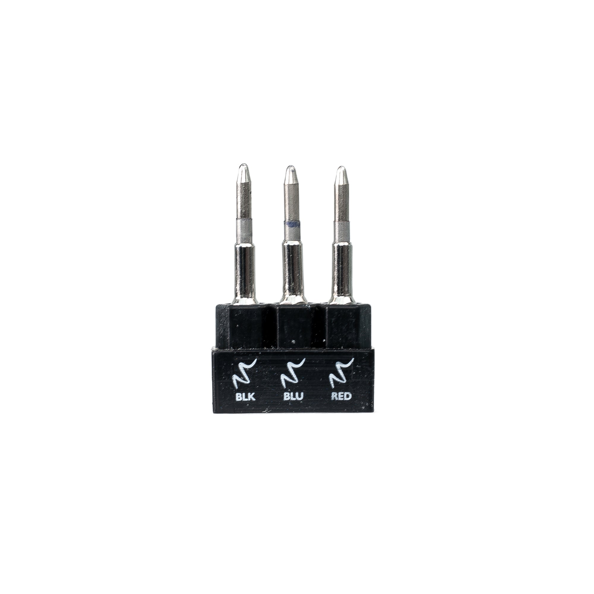 Hacksmith Tools 3-color pen bit set with black, blue, and red bits, displayed on a white background.