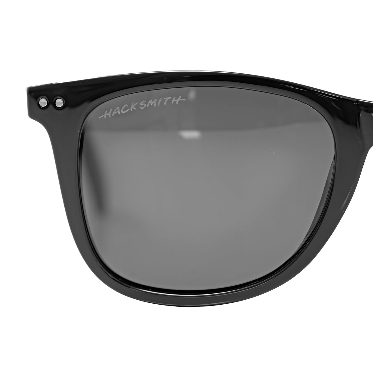 A pair of The Smith Shades accessories by Engineered By Hacksmith, featuring sleek black frames and tinted lenses.