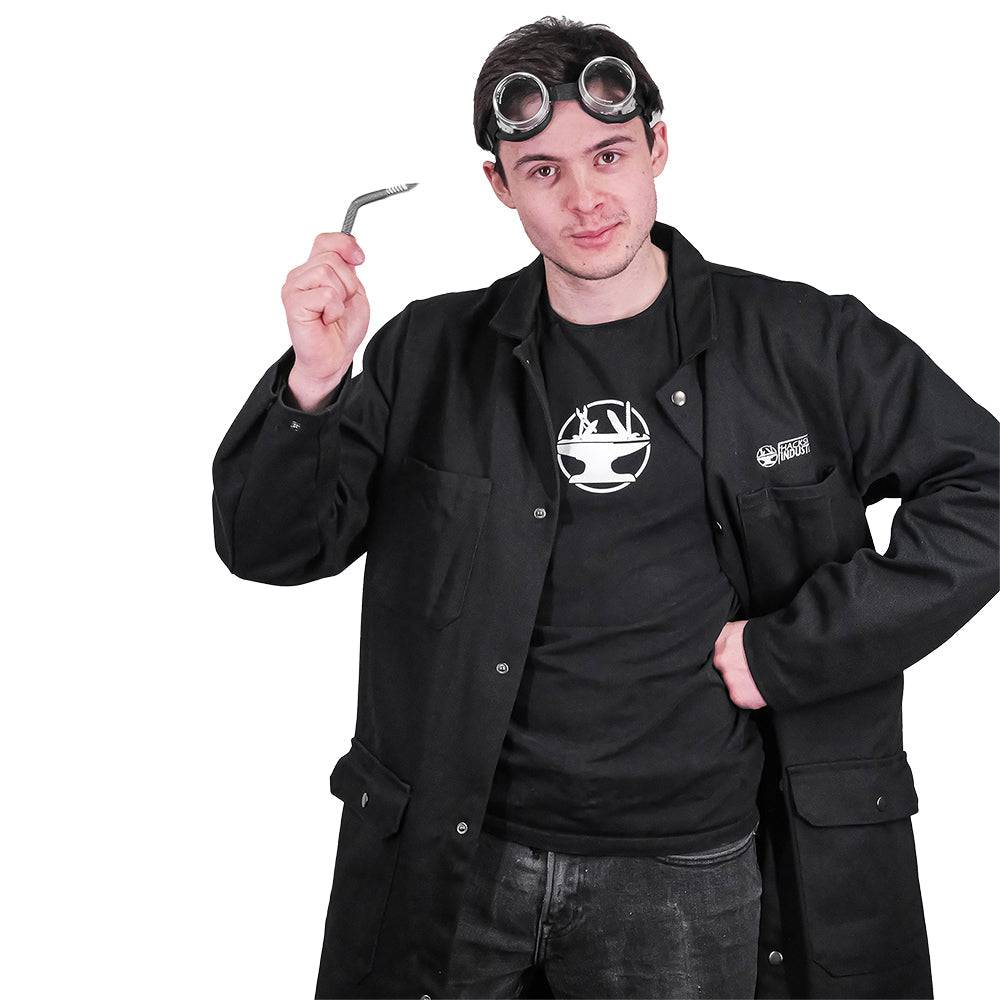 Engineered By Hacksmith fire-resistant shop coat, lightweight workwear with long sleeves and practical front pockets.