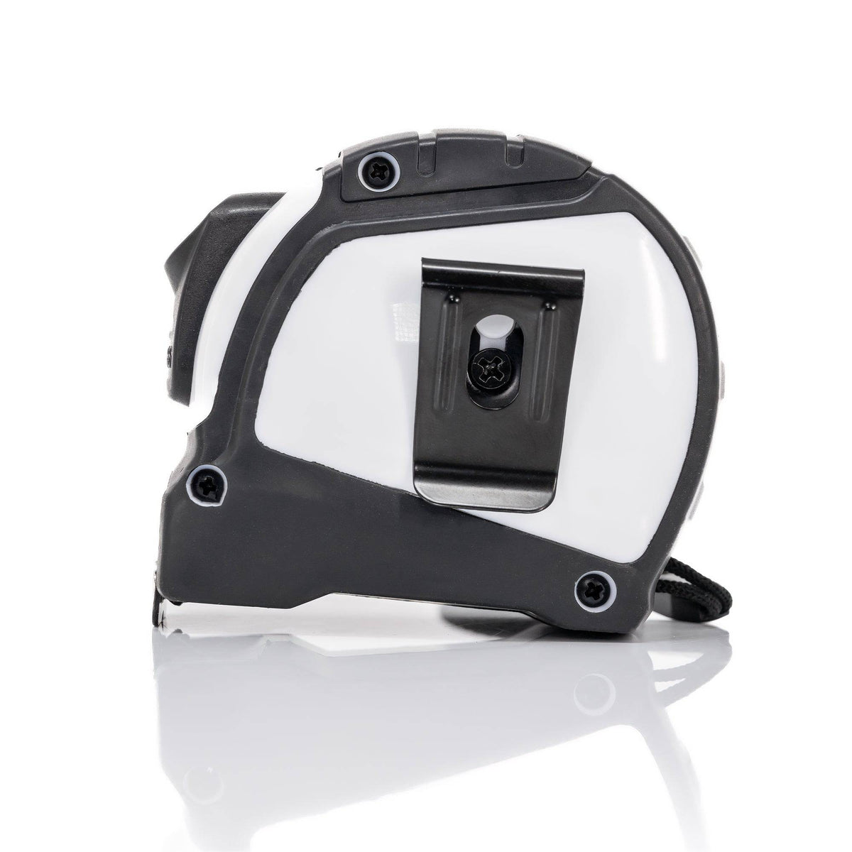 Hacksmith Tools tape measure showing measurement markings and black casing, a durable measuring tape for precise length measurements.