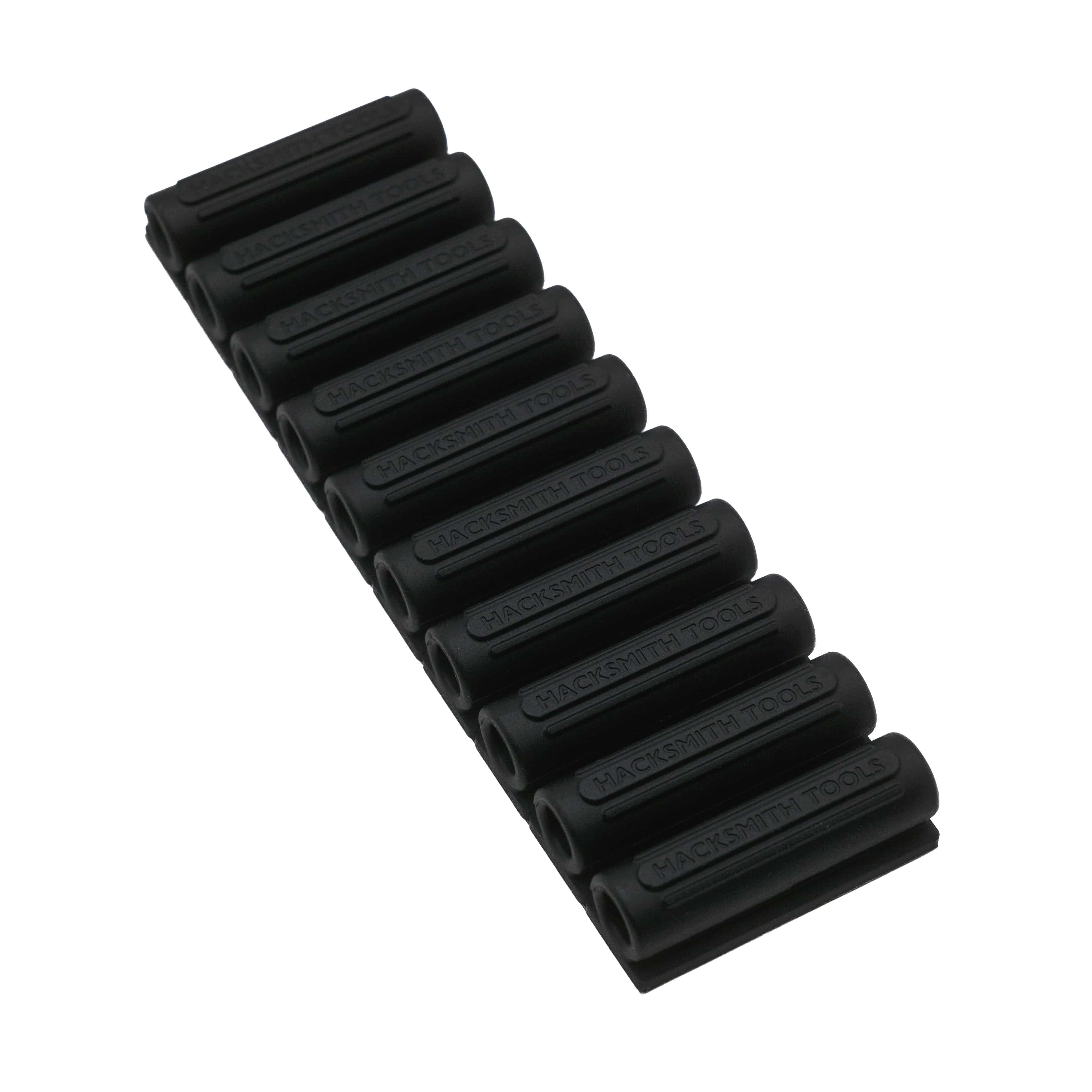 Hacksmith Tools 10-slot drill bit holder bandolier for easy organization of drill bits and tool accessories.