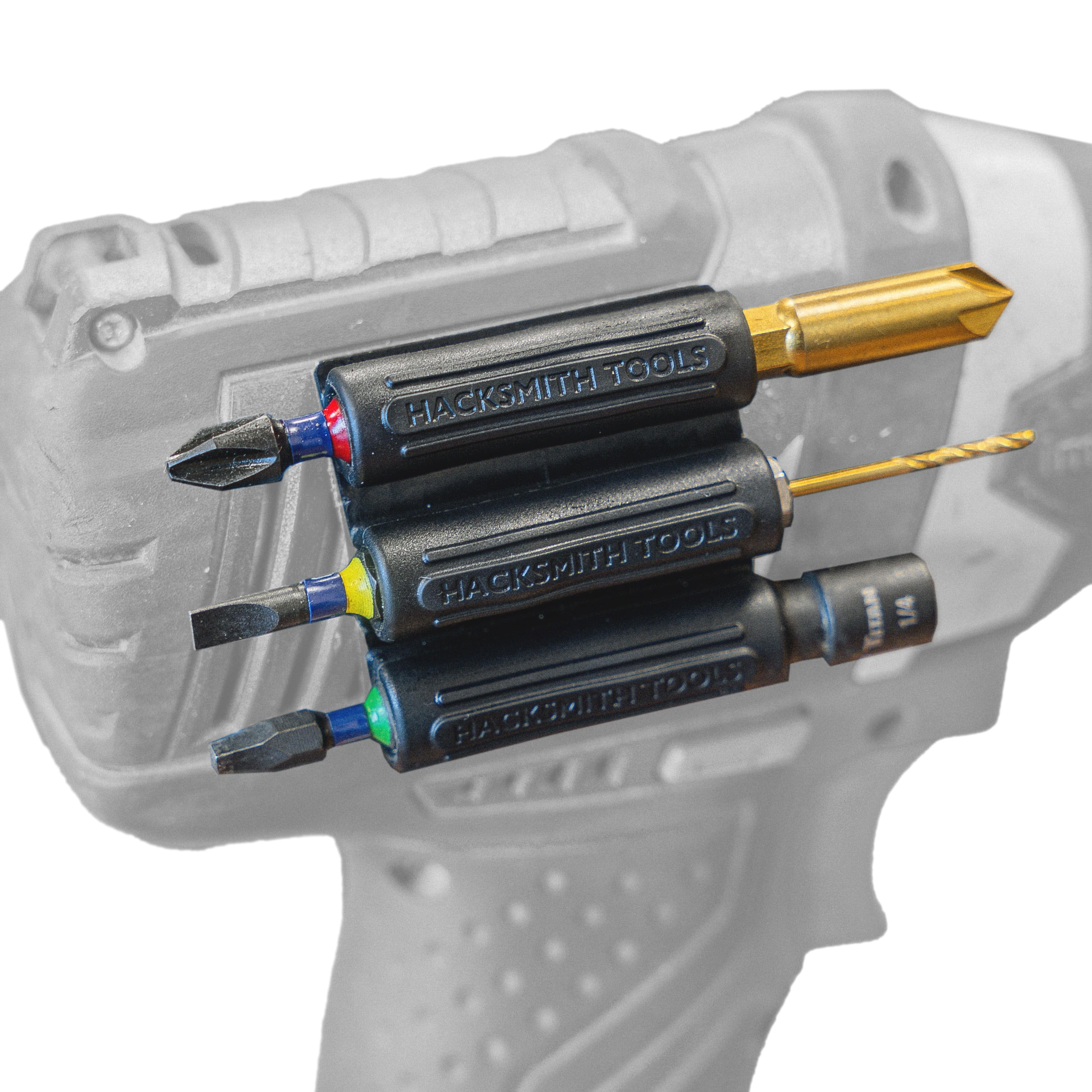 Hacksmith Tools 10-slot drill bit holder bandolier for easy tool organization and quick access during projects.