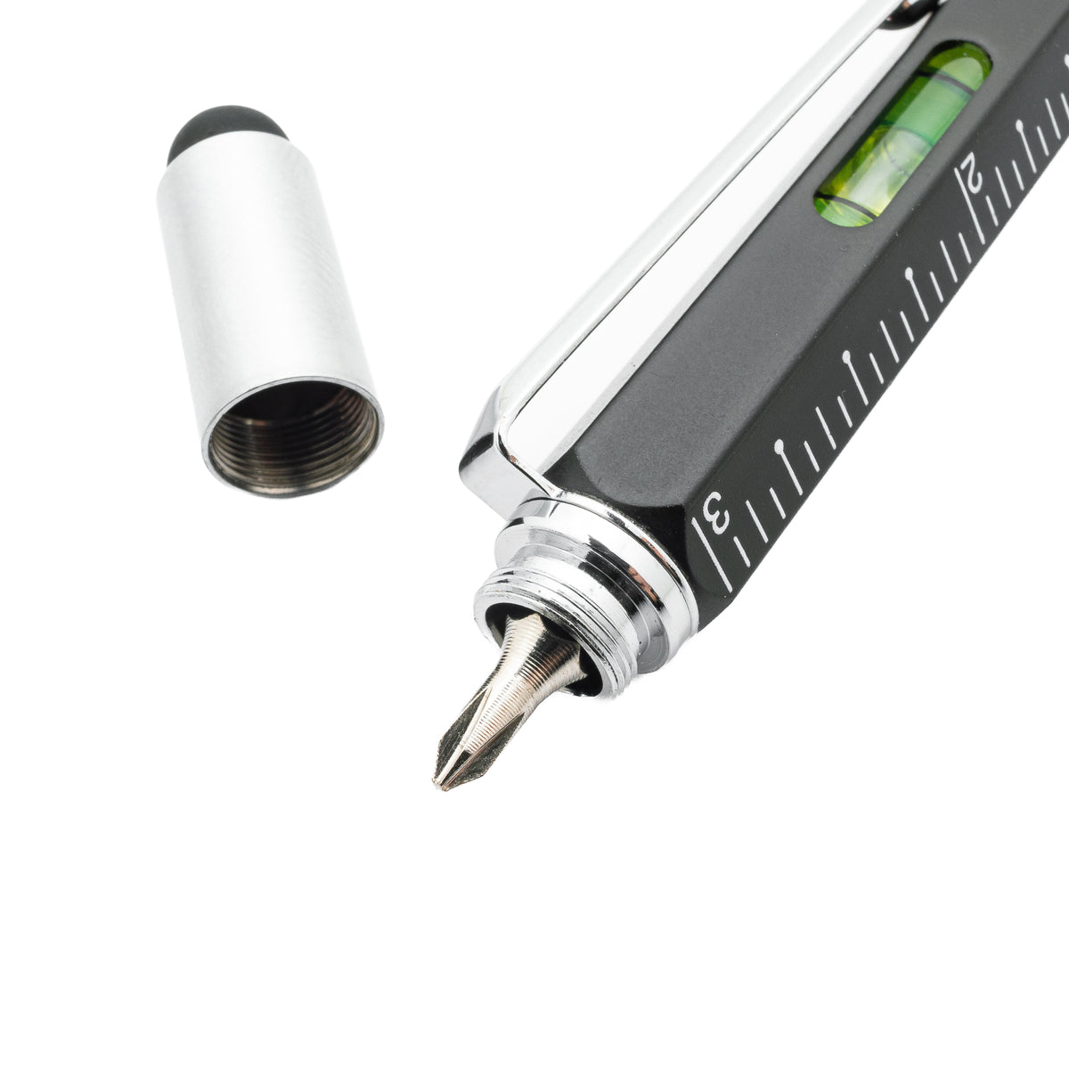 Black Hacksmith Tools Aluminium 7-in-1 Tool Pen showing multiple integrated tools and compact design.