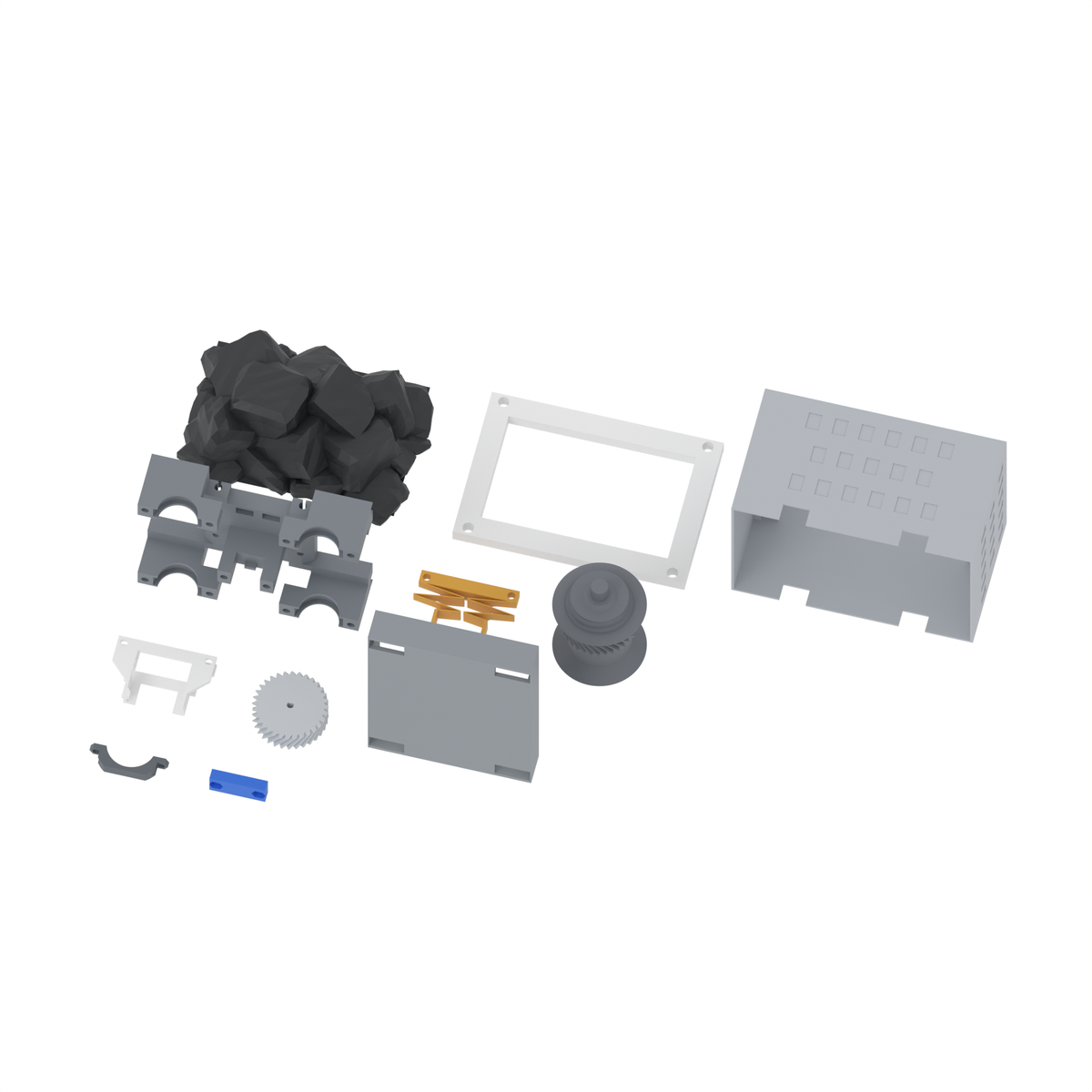 3D printable Hack Blocks building set by Hacksmith Industries, showing a colorful assembled cart model on a white background.